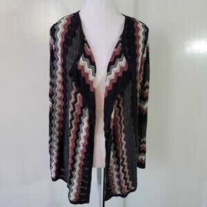 by Artisan Size L Chevron Stripe Open Front Cardigan Black Dark Neutral Office